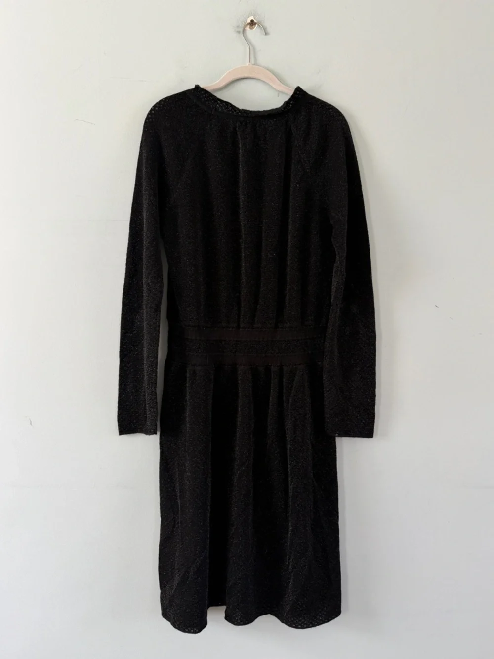Tory Burch Isabelle Blouson Ruffle Neck Black Metallic Knit‎ Wool Dress